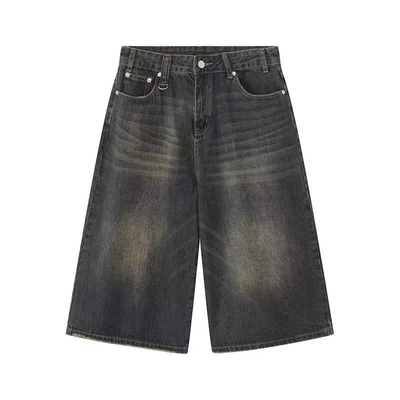 2025 New American Retro Washed Straight Denim Shorts For Men And Women, Distressed Slimming Versatile Wide-Leg Cropped_mkmklike.com