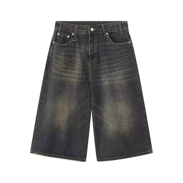 2025 New American Retro Washed Straight Denim Shorts For Men And Women, Distressed Slimming Versatile Wide-Leg Cropped_mkmklike.com