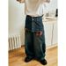 New Innovative Fake Two-piece Splicing Double Waist Jeans Men's And Women's Same Trendy Jazz Dance Wide-leg Pants_mkmklike.com
