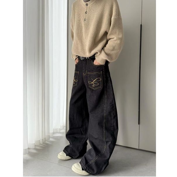 Men's Clothing Retro Loose Camouflage Pants Design Side Stitching Trouser_mkmklike.com