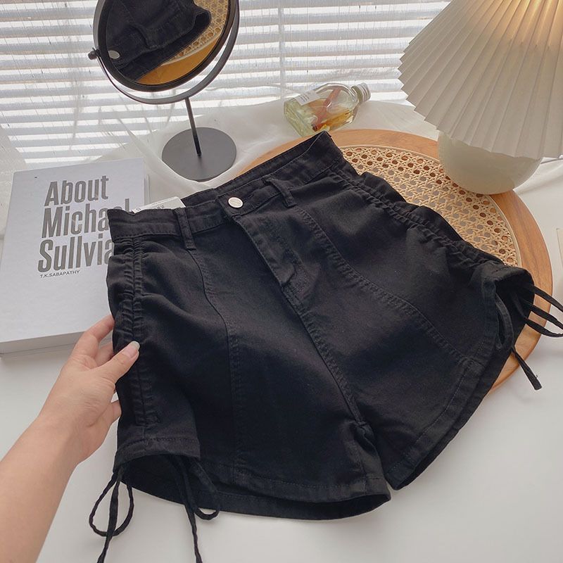 Women's High-Waisted Slim Fit Denim Shorts Summer A-Line Trendy Drawstring Elastic Hot Pants Fashionable And Sexy_mkmklike.com