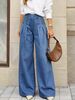 Korean Style High Waisted Wide Leg Jeans Pleated Slimming Washed Blue Casual Floor Length Women's Denim_mkmklike.com