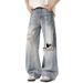 Men's Clothing Lightning Pattern Ripped Spring And Summer Design Straight Wide Leg Pants Jeans For Men_mkmklike.com