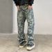 Men's Clothing Jacquard jeans fashion new casual street denim loose straight pants men high street fashion all match trousers men_mkmklike.com