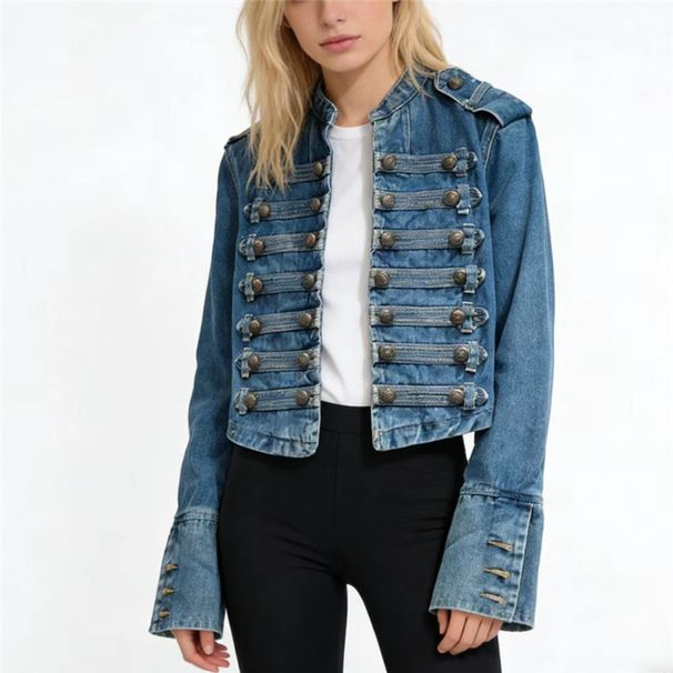 Heavy Industry Locomotive Short Jacket Women's Tide Spring And Autumn Winter New Thin Stand-up Collar Long-sleeved Denim Jacket Top_mkmklike.com