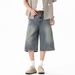 Men's Distressed Washed Denim Shorts Summer Loose Fit Wide Leg High Street Deconstructed Cargo Pants_mkmklike.com
