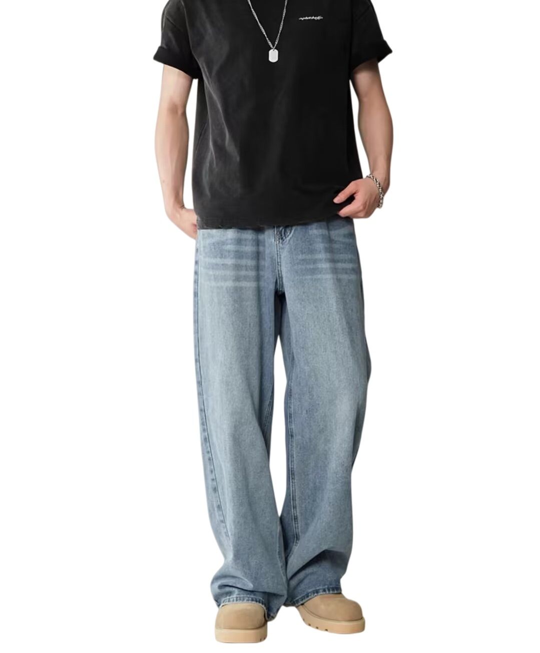 Men's Relaxed Fit Straight Leg Jeans | Vintage Washed Denim Pants With Stretch & Semi-Elastic Waist All-Day Comfort Stretch_mkmklike.com