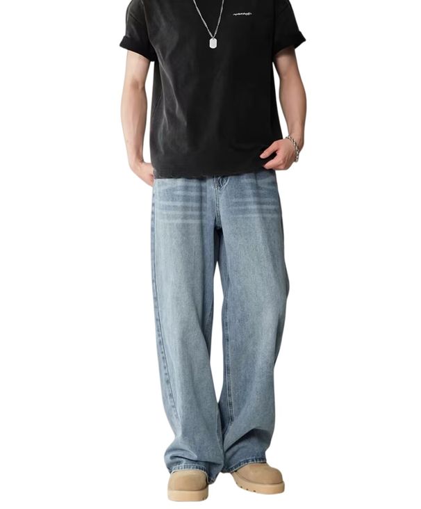 Men's Relaxed Fit Straight Leg Jeans | Vintage Washed Denim Pants With Stretch & Semi-Elastic Waist All-Day Comfort Stretch_mkmklike.com