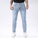Slim Fit Stretch Denim Jeans For Men Glossy Blue Skinny Midweight Polyester Jeans Mid Waist Slight Stretch Machine Washable_mkmklike.com