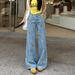 Vintage Printed Women's Jeans For Spring And Autumn, Loose Wide-Leg Slimming High-Waisted Straight Pants, Stylish_mkmklike.com