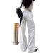 Women's High-Waisted Wide Leg Jeans White Loose Fit Slim Straight Leg Drape Detail Early Autumn Style for Petite Figures_mkmklike.com