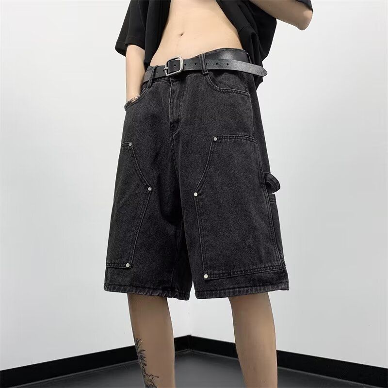 Men's Clothing Jeans Summer Thin Retro High Street Fashion Shorts Loose Straight Casual Washed Pants_mkmklike.com