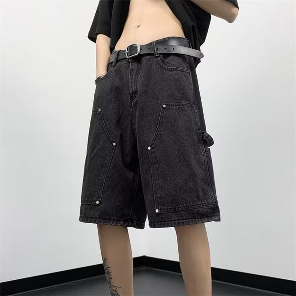 Men's Clothing Jeans Summer Thin Retro High Street Fashion Shorts Loose Straight Casual Washed Pants_mkmklike.com