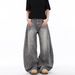 Grey Washed Distressed Splashed Ink Curved Jeans Men's Style American Street Trend Loose Wide Leg Casual Pants_mkmklike.com