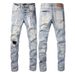 Unisex Y2K Flared Jeans, Light Blue Mud Fade, Black & White Splatter, One Ripped Knee, Breathable Summer_mkmklike.com