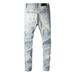 Men's Clothing Ins Same Style Washed Old Hole Cat Whisker Patch Diamond Patch Elastic Slim Fit Skinny Jeans_mkmklike.com