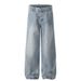 High Street Washed Lightly Faded White Jeans Men's Loose Straight Trendy American Hip-Hop Casual Wide-Leg Long Pants_mkmklike.com