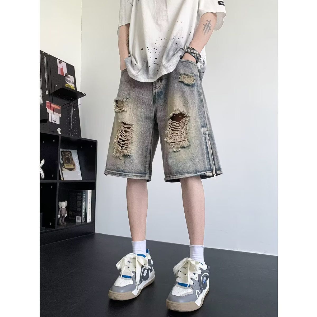 Men's Clothing Denim Shorts Men's Washed Trendy Casual Retro 5 Point Youth Handsome Pants_mkmklike.com