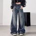 American Retro Wide-leg Jeans For Women, Spring And Autumn, Plus Size, Stylish High-waisted, Loose, Casual, Floor-length_mkmklike.com