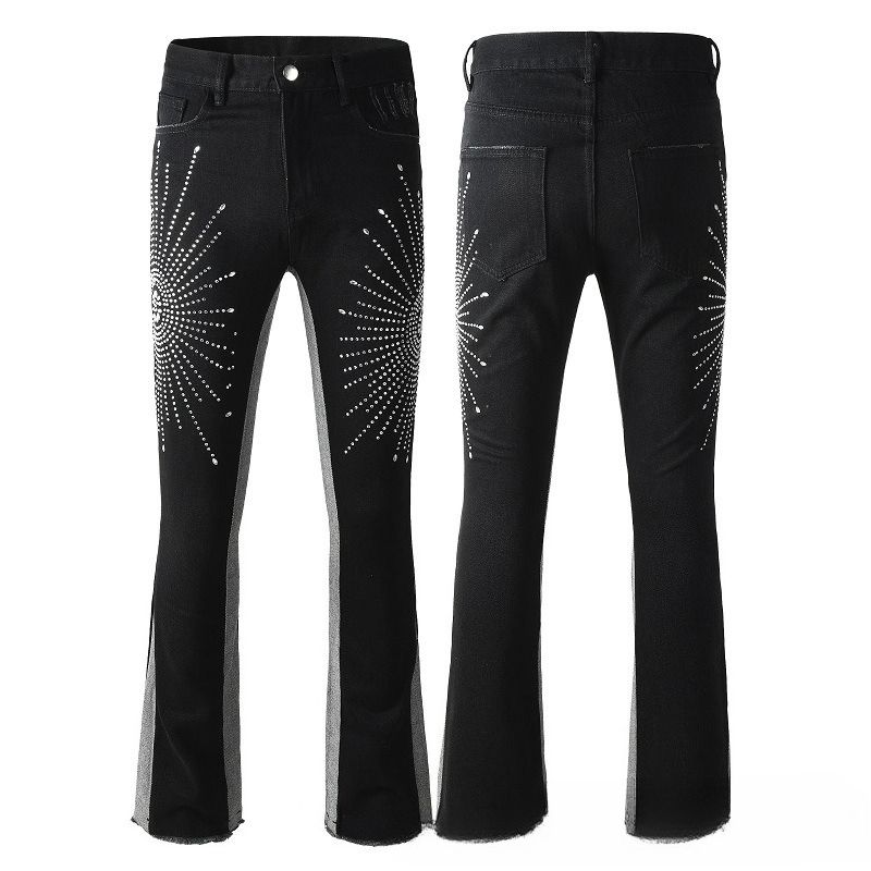 Trend Micro-pull Jeans Men's Jeans Micro-pull Men's Color Matching European And American Boys Pants Hot Diamond Jeans_mkmklike.com