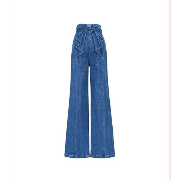 Women's Clothing Design High Waist Bow Straight Jeans Early Spring Temperament Slim Loose Wide Leg Long Pants_mkmklike.com