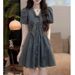 2025 Evening Breeze Southern Summer New French Hepburn Style V-Neck Dress Short Sleeved Skirt_mkmklike.com