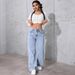 Retro Style Draped Jeans High Waisted Wide Leg Loose Straight Leg Trousers Women's Clothing Denim Relaxed Everyday Wear Versatile Comfortable_mkmklike.com