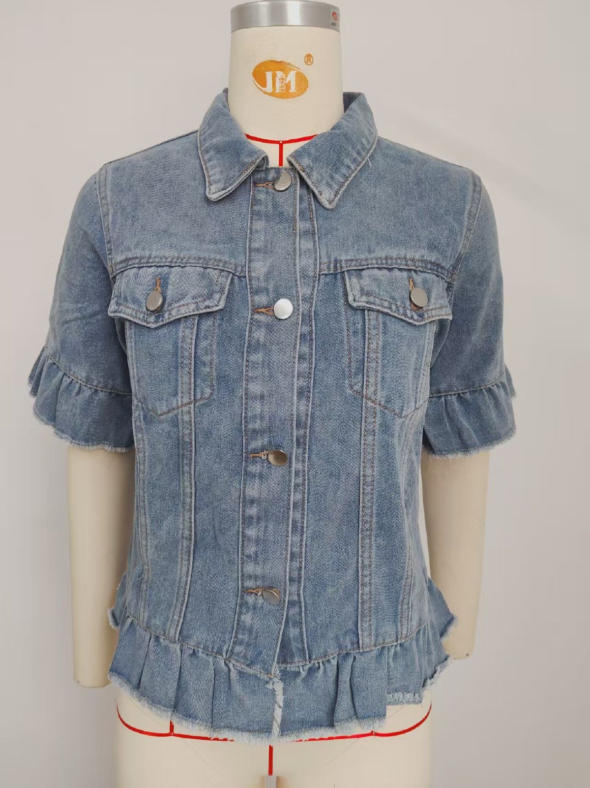 K New Spicy Girl Tassel Hem Short Sleeved Denim Jacket_mkmklike.com