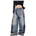 American-style Splatter-paint Ripped Curved Hem Jeans For Women, New High Street Loose Retro Design Versatile Wide-leg_mkmklike.com