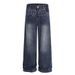 Street Style Floral Embroidery Denim Wide-Leg Men's Vibe Trend Washed Vintage Distressed Straight Pants_mkmklike.com