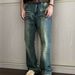 American High Street Yellow Mud Dyed Washed Blue Jeans With Micro Horn Fashion Brand Hip-Hop Pants For Men And Women_mkmklike.com