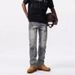 Men's Heavyweight Washed Denim Jeans Trendy High Street Style High End Design Wide Leg Patchwork Motorcycle Straight Leg Pants For Autumn Winter_mkmklike.com