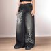 Women's Clothing Vintage Dark Gothic Print Contrast Low-Rise Loose Straight Washed Distressed Casual Denim Jeans For Streetwear Fashion_mkmklike.com