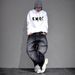 Men's Clothing Black And Gray Retro Splatter Paint Loose Wide Leg Jeans For Men, Japanese Style Trendy Cool Loose Straight Leg Plus Size Trousers_mkmklike.com