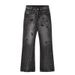 Men's Clothing high street black and gray washed ripped jeans men's straight slim retro casual pants_mkmklike.com