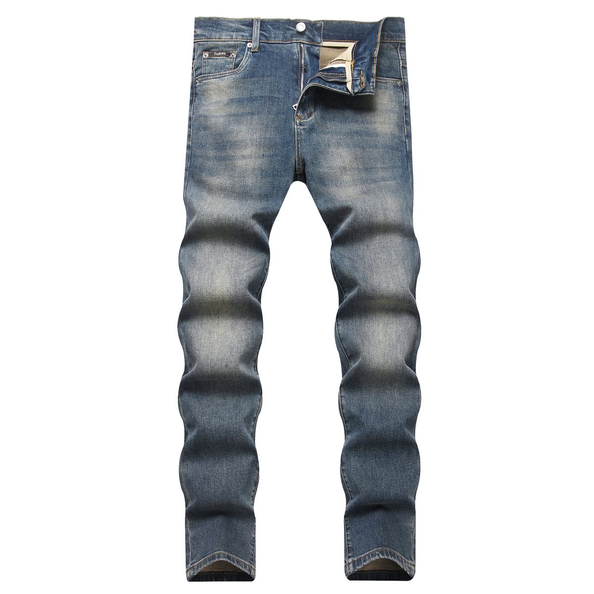 Spot Men's Retro Slim Fit Stretch Jeans Trendy Straight Leg Trousers Versatile Classic Style_mkmklike.com
