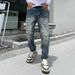 Men's Clothing Heavy Industry Denim Retro Men's Ripped Patch Straight Jeans American Washed Casual Denim Harem Daddy Pants_mkmklike.com
