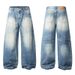 Deconstructed Curved Hem Jeans - Vintage Washed American Retro Banana Fit Men's Trousers With Asymmetrical Design_mkmklike.com