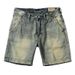 Vintage American Workwear Denim Shorts – Distressed Washed Slim Fit Retro Quarter-Length (Men's Casual Summer Style)_mkmklike.com