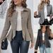 women's lapel jacquard ruffle slim double breasted temperament office blazer for women_mkmklike.com