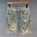High End Men's Denim Shorts Loose Large Size Straight Hole Casual Summer Clothing_mkmklike.com