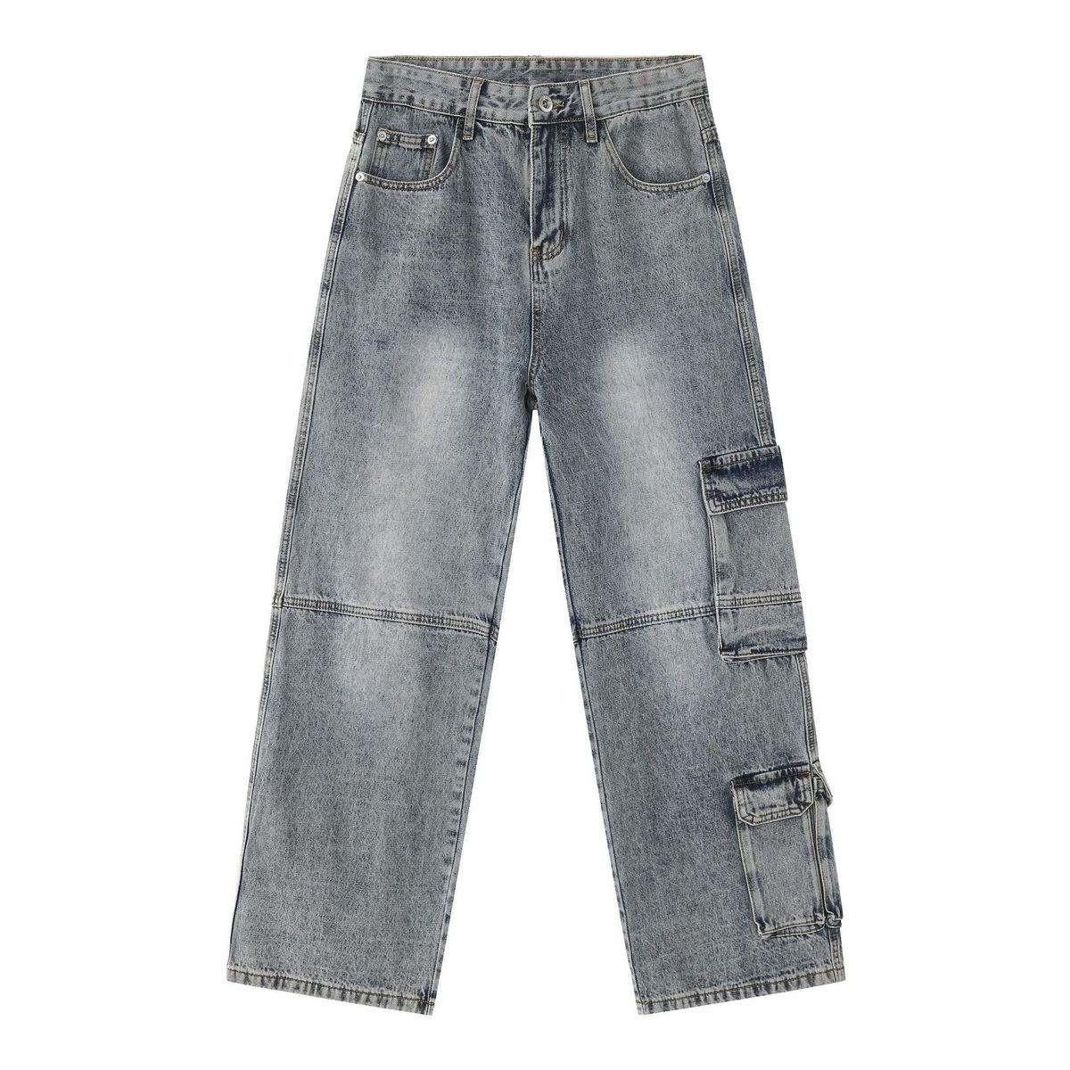 EF JEANS | 2023 New American Retro Street Niche Trendy Big Pocket Design Loose Tooling Jeans_mkmklike.com