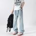 Men's Distressed Light Blue Jeans - Relaxed Straight Leg Ripped Denim Pants With Elastic Waist For Casual Streetwear_mkmklike.com