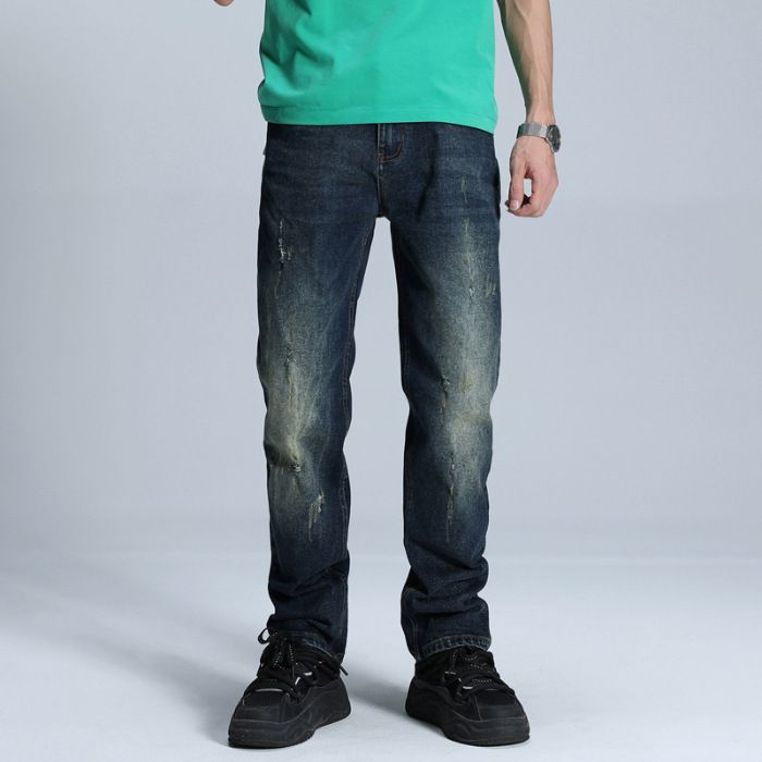 Classic Vintage Washed Men's Jeans - Relaxed Straight Fit, Comfortable Cotton Denim Pants For Casual Wear (Sizes 30-38)_mkmklike.com