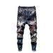 Men's Stretch Denim Jeans With Embroidery - Trendy Straight Leg Distressed Jeans For Spring Trendy Distressed Design_mkmklike.com