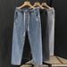 Men's Korean Style Retro Drawstring Elastic Waist Jeans Straight Leg Loose Fit Casual Wide Leg Pants Trendy For Teenagers_mkmklike.com