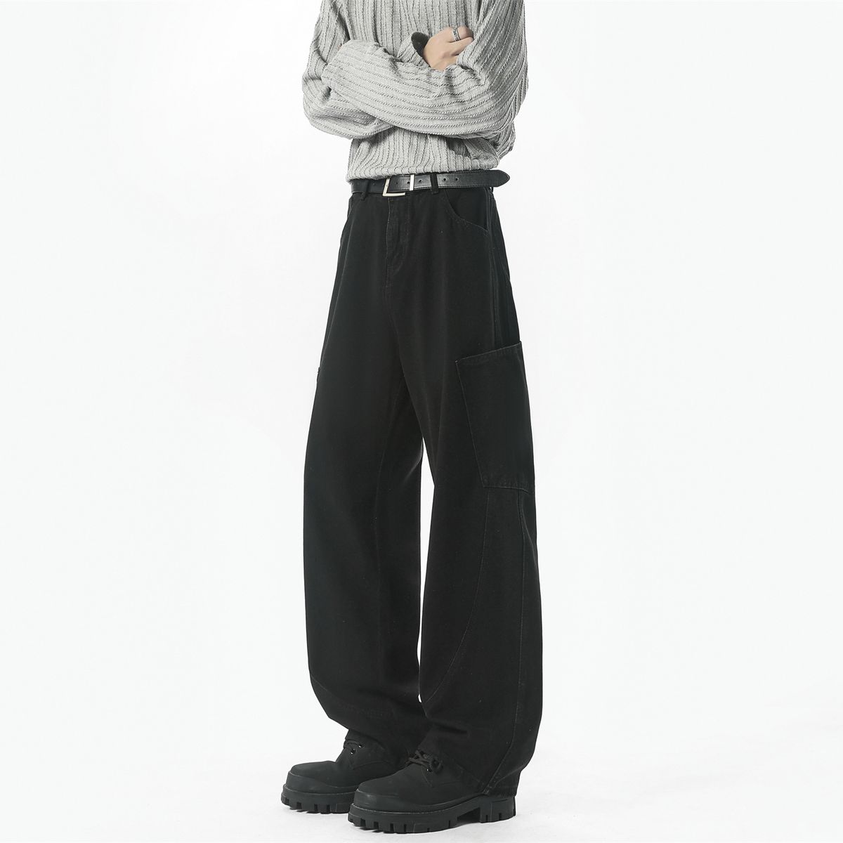 Vintage Washed Men's Straight Leg Jeans With Big Pockets | Distressed Denim Pants For Spring & Summer | American Streetwear Style_mkmklike.com