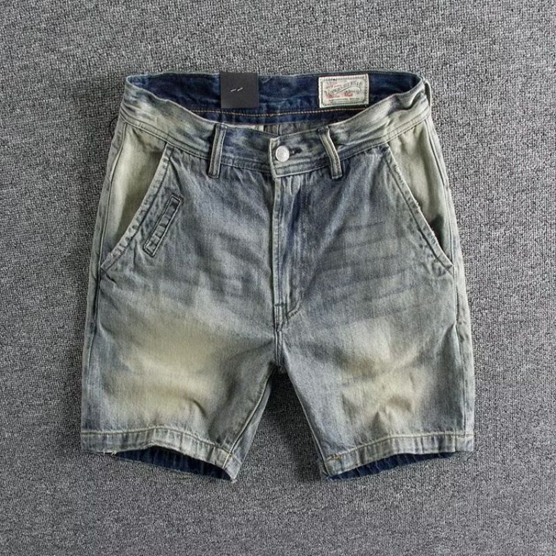 Men's Clothing Men's Denim Shorts Retro Washed Distressed Workwear Mid Length Pants Trendy Summer Youth Shorts Beach Pants_mkmklike.com
