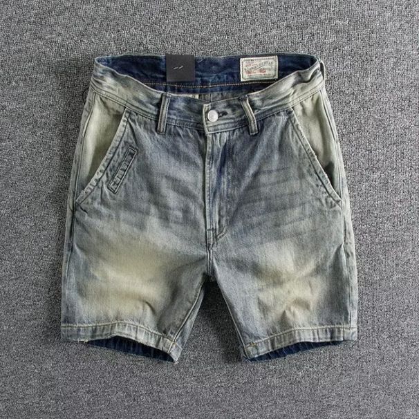 Men's Clothing Men's Denim Shorts Retro Washed Distressed Workwear Mid Length Pants Trendy Summer Youth Shorts Beach Pants_mkmklike.com