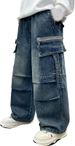 Boys Baggy Jeans Wide Leg Elastic Waist Denim Pants With Pockets Y2K Streetwear Casual Trousers For Kids 6-16 Years_mkmklike.com